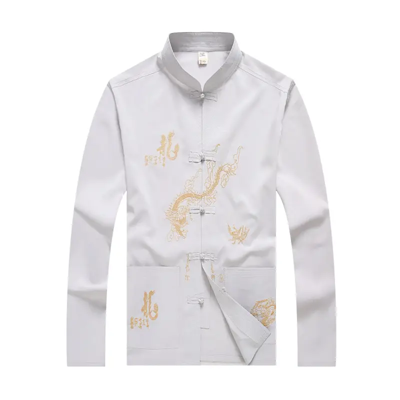 Men's White Embroidered Tang Suit Long Sleeve Spring Summer - Image 2