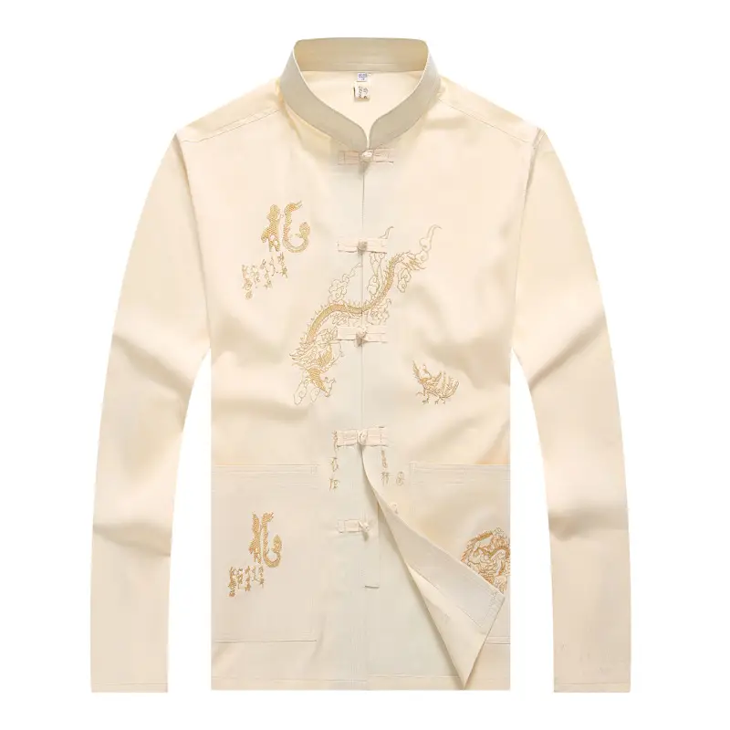 Men's White Embroidered Tang Suit Long Sleeve Spring Summer - Image 4