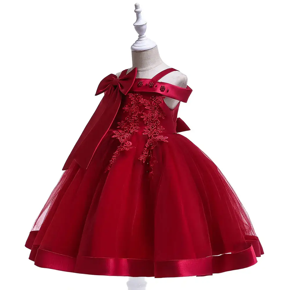 Pink Off-Shoulder Princess Bow Evening Dress for Girls - Image 2