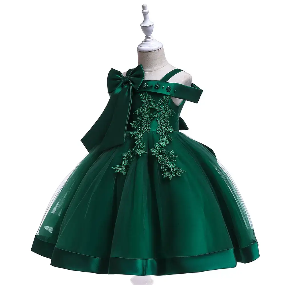 Pink Off-Shoulder Princess Bow Evening Dress for Girls - Image 5