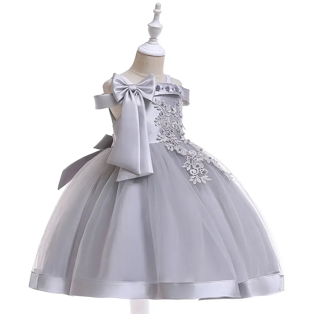 Pink Off-Shoulder Princess Bow Evening Dress for Girls - Image 6