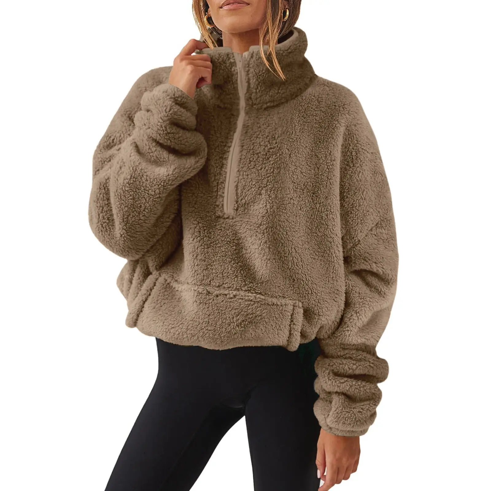 Women's Plush Fleece Half-Zip Jacket Grey
