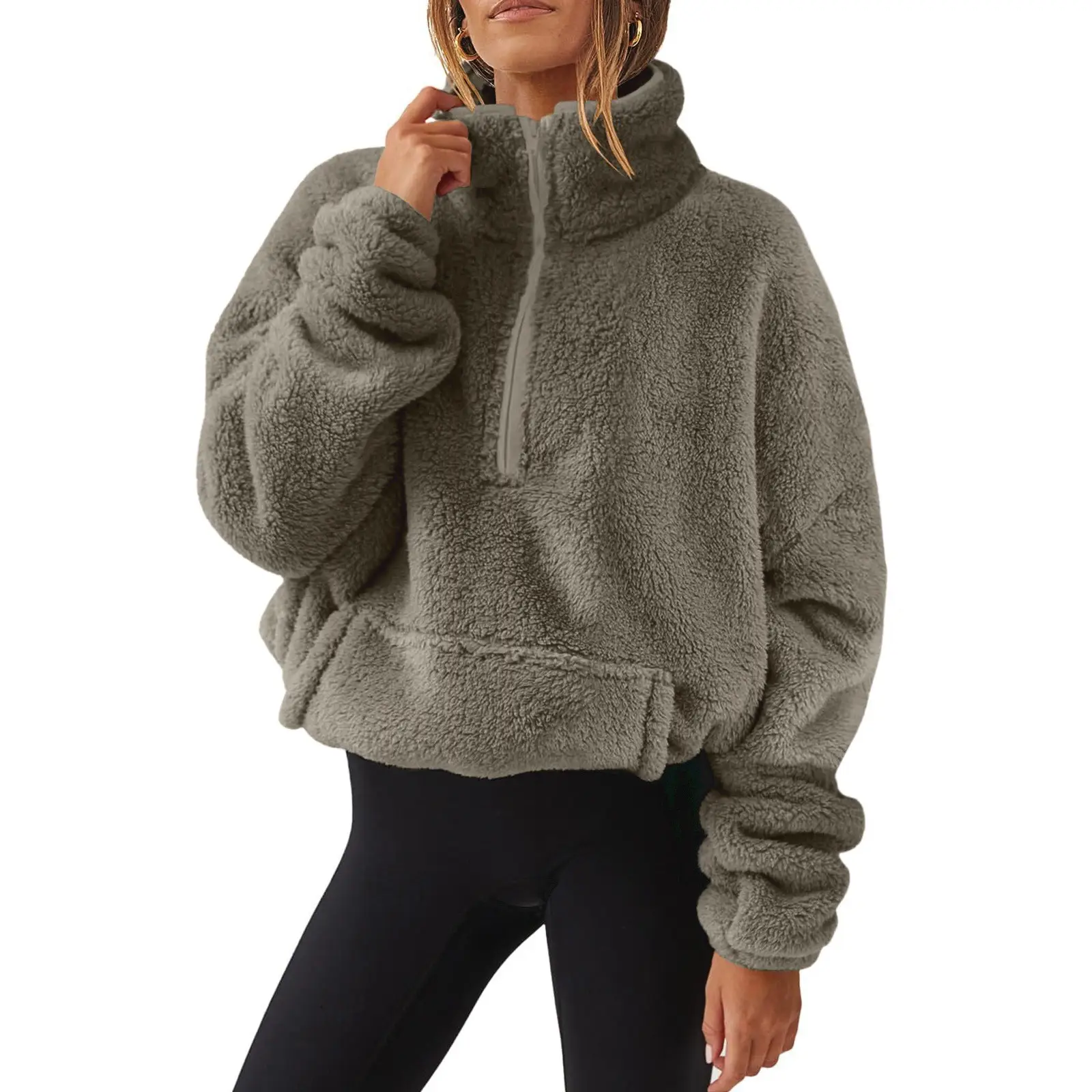 Women's Plush Fleece Half-Zip Jacket Grey