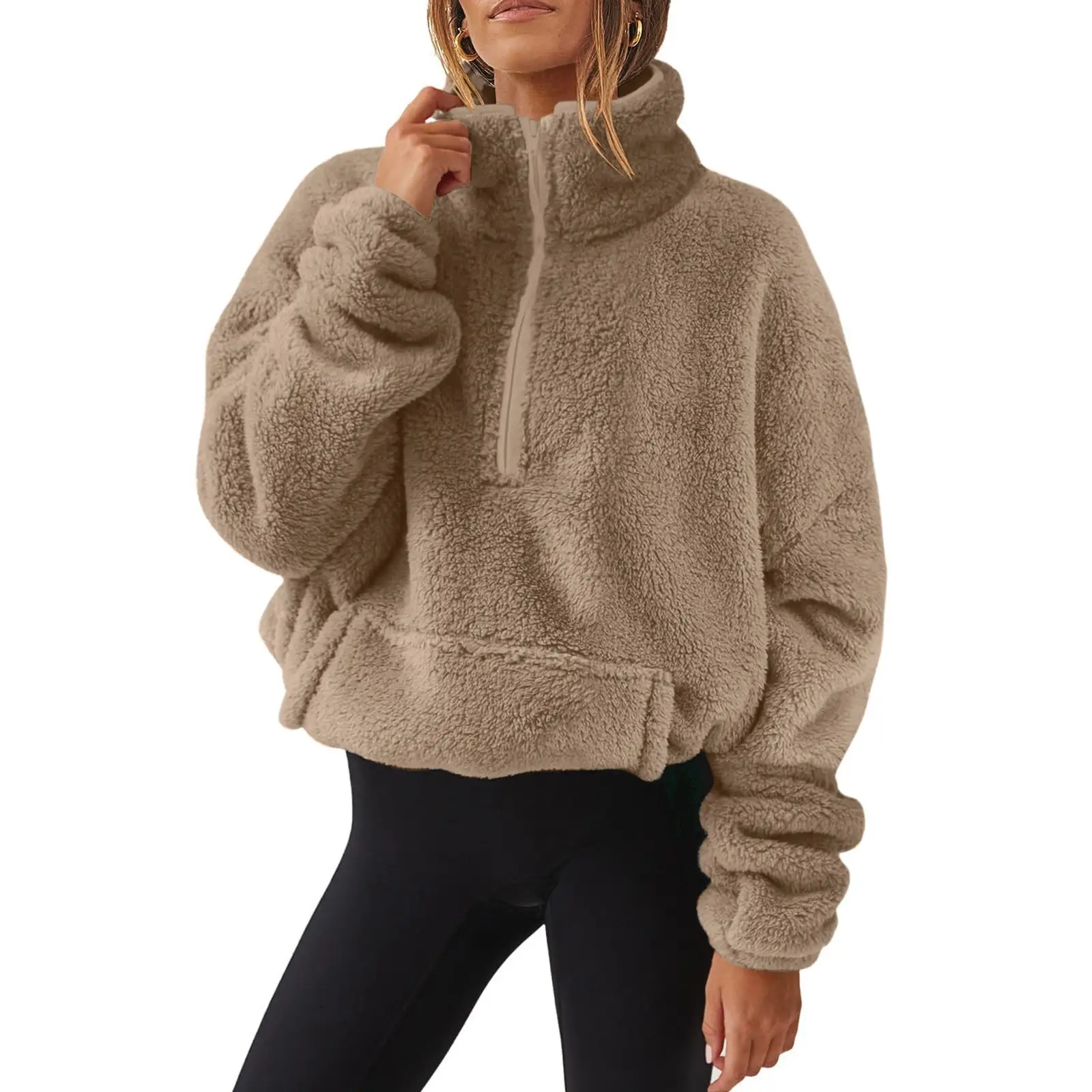 Women's Plush Fleece Half-Zip Jacket Grey