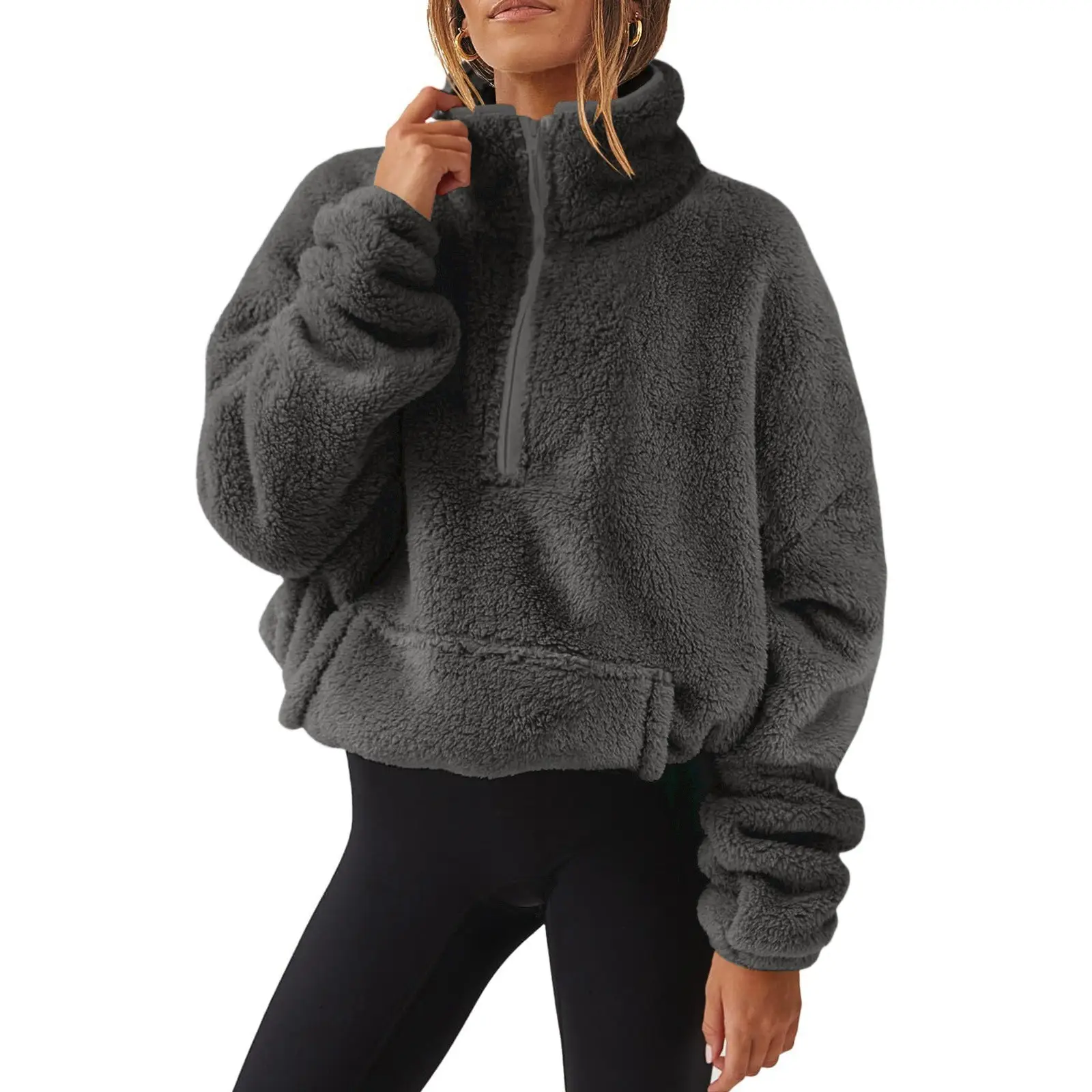Women's Plush Fleece Half-Zip Jacket Grey