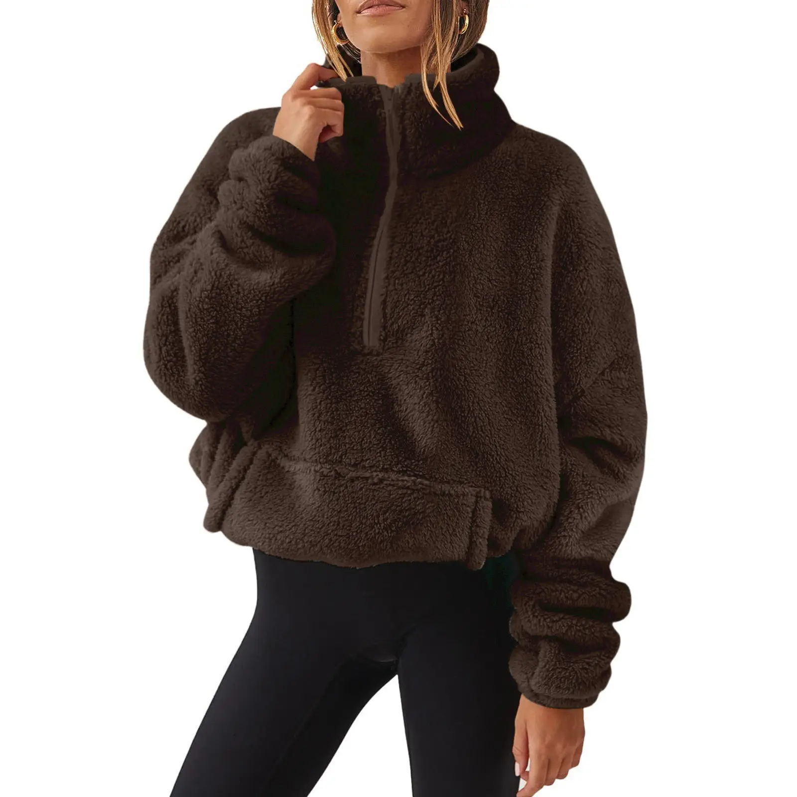 Women's Plush Fleece Half-Zip Jacket Grey