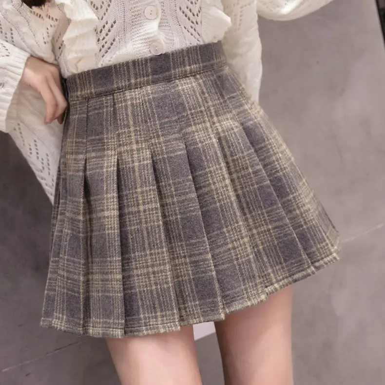 Women Wool Plaid Pleated Skirt Set Winter College - Image 3