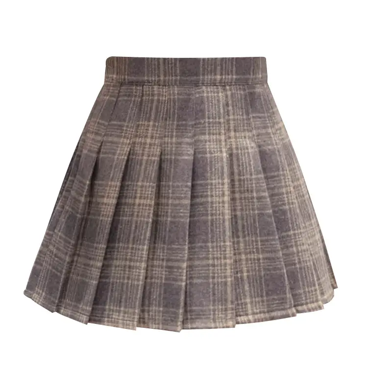 Women Wool Plaid Pleated Skirt Set Winter College - Image 5