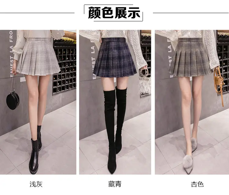 Women Wool Plaid Pleated Skirt Set Winter College — feature 10