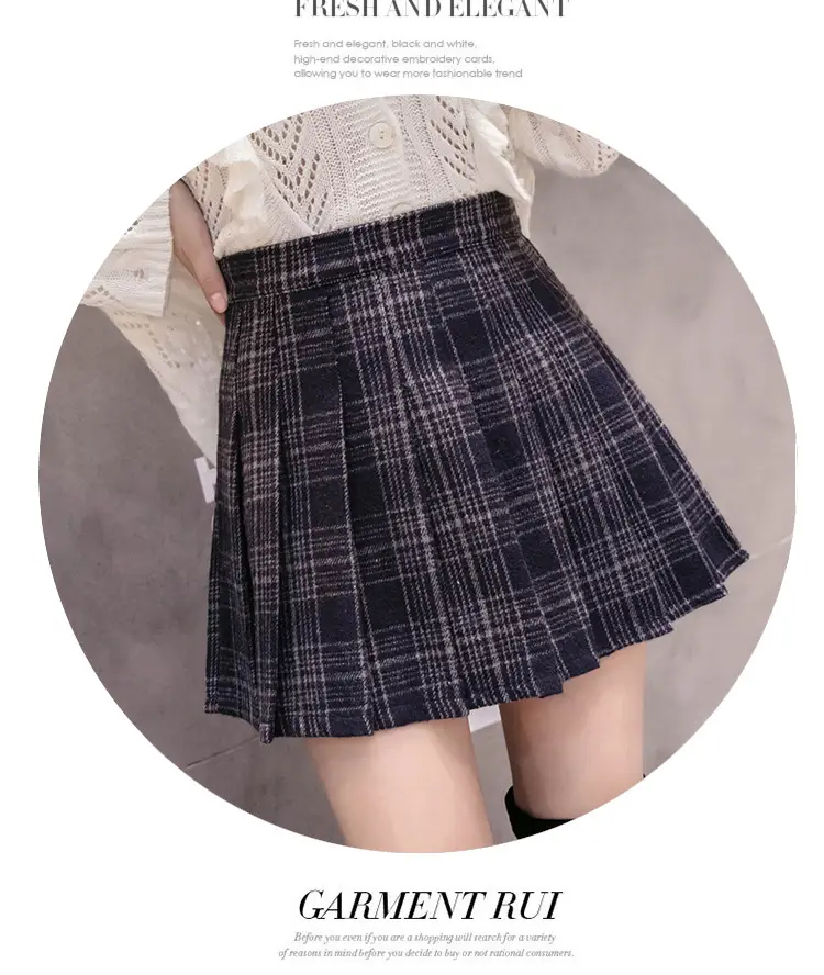 Women Wool Plaid Pleated Skirt Set Winter College — feature 14