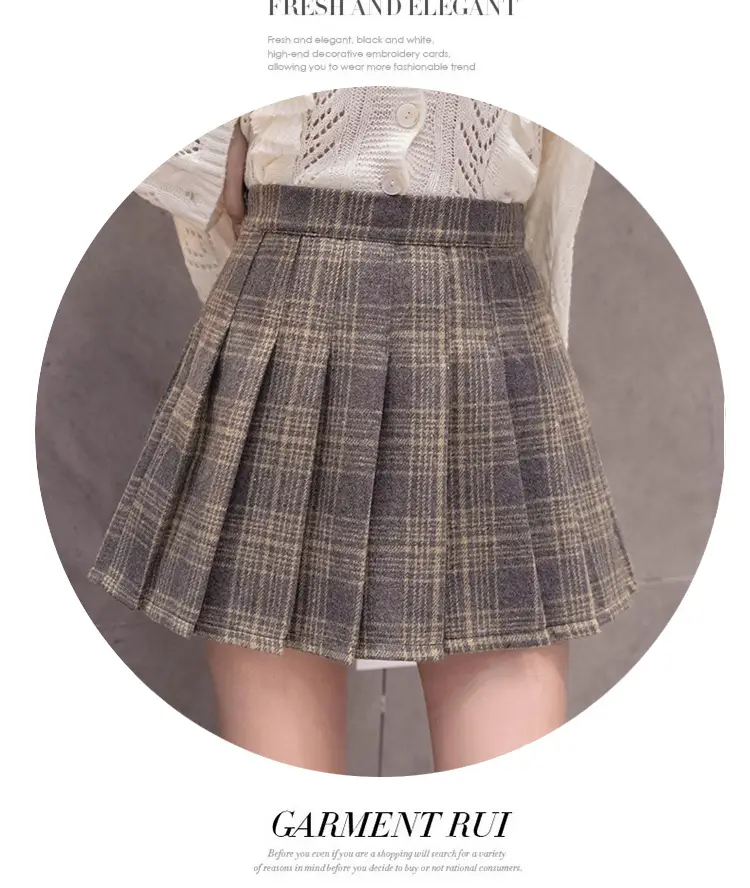 Women Wool Plaid Pleated Skirt Set Winter College — feature 22