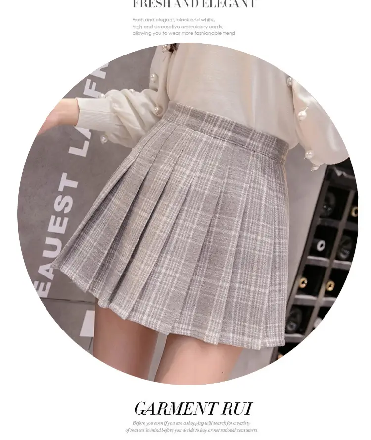 Women Wool Plaid Pleated Skirt Set Winter College — feature 29