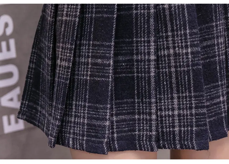 Women Wool Plaid Pleated Skirt Set Winter College — feature 34