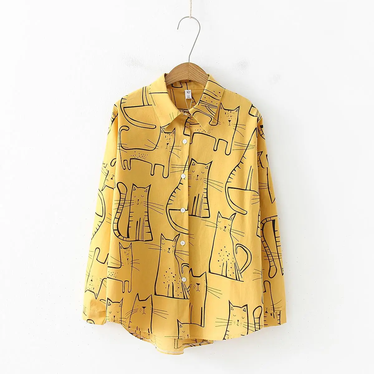 Vintage Cat Print Long Sleeve Women's Shirt — feature 6
