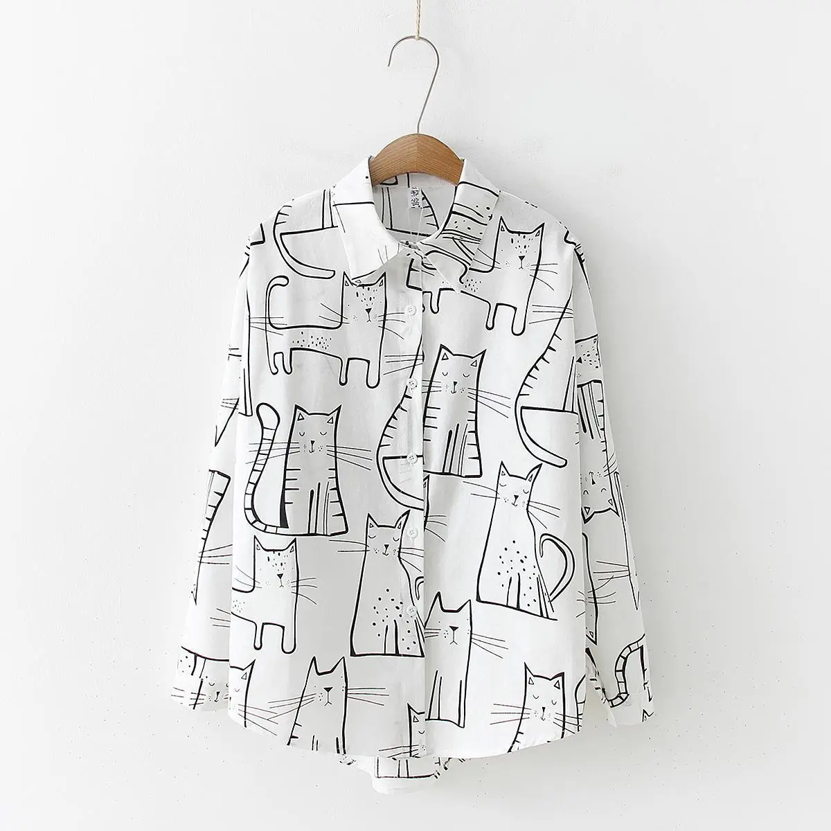 Vintage Cat Print Long Sleeve Women's Shirt — feature 7