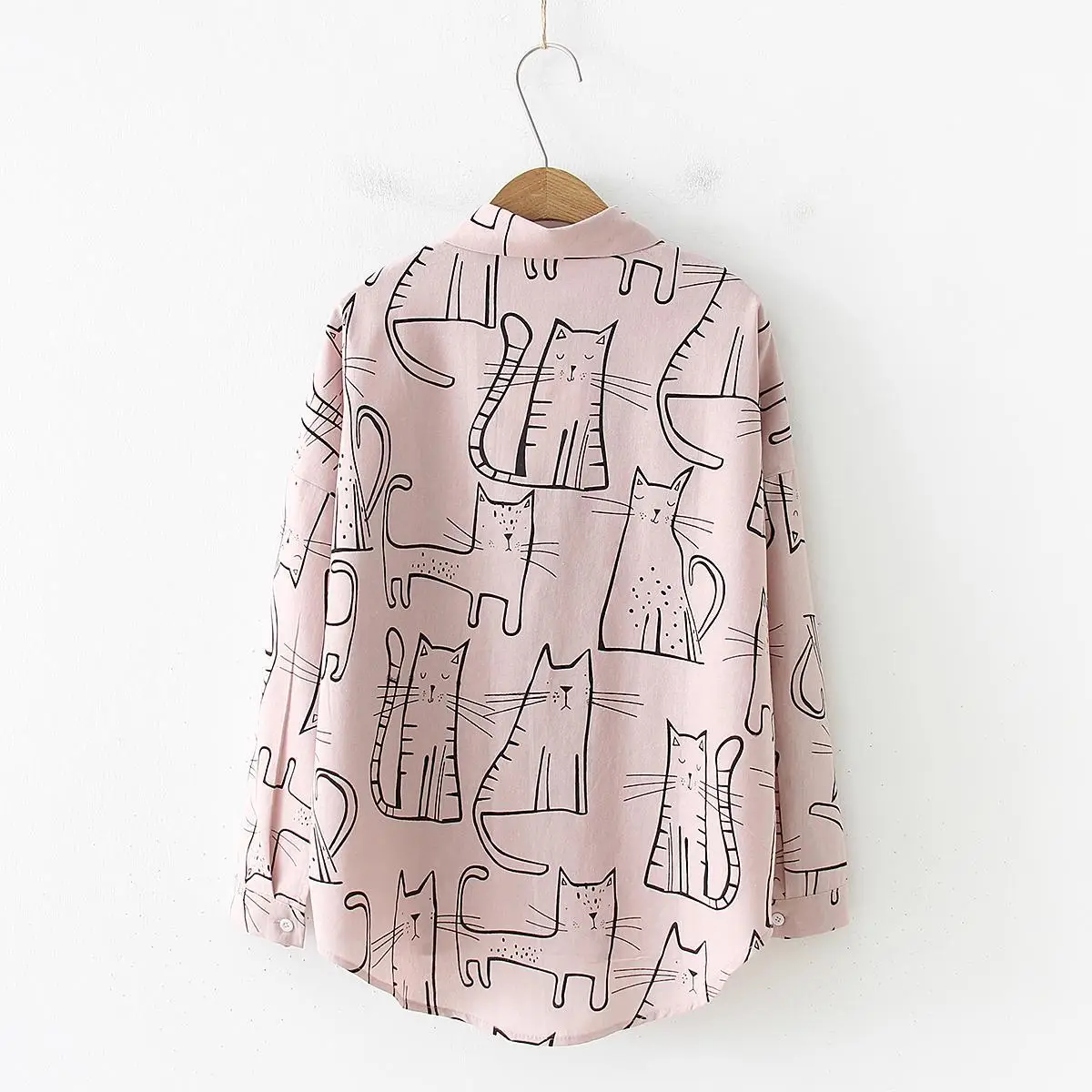 Vintage Cat Print Long Sleeve Women's Shirt — feature 9
