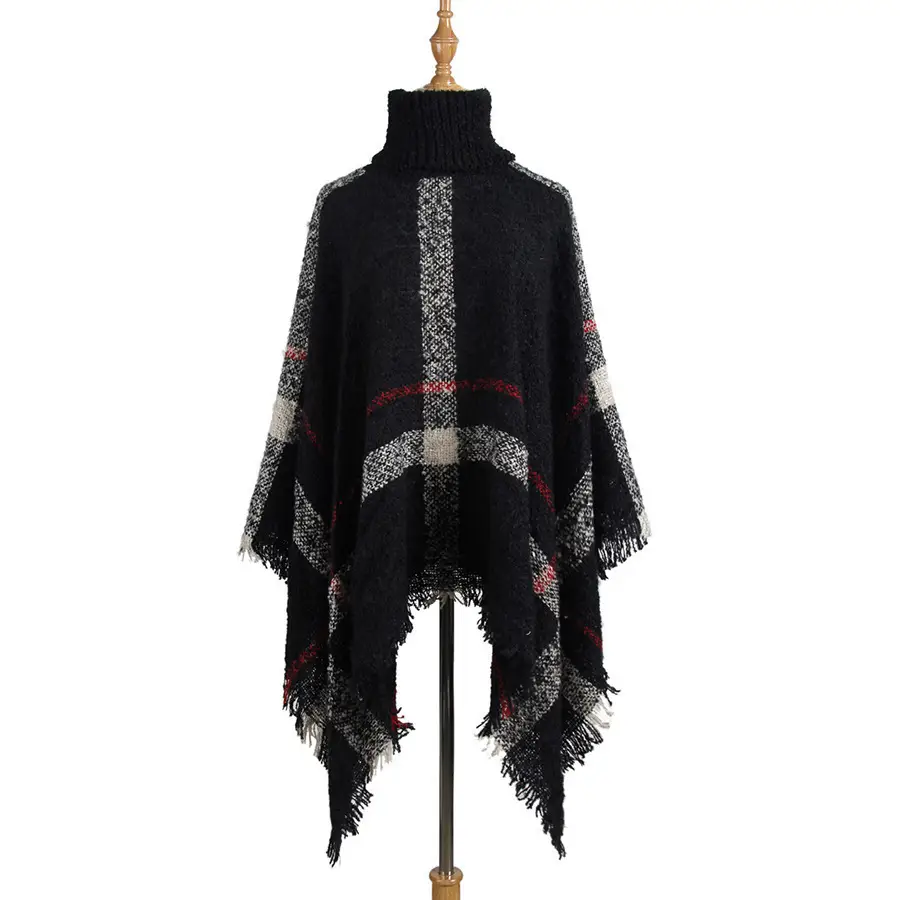 Women European Shawl White Red Black Tassel High Neck - Image 3