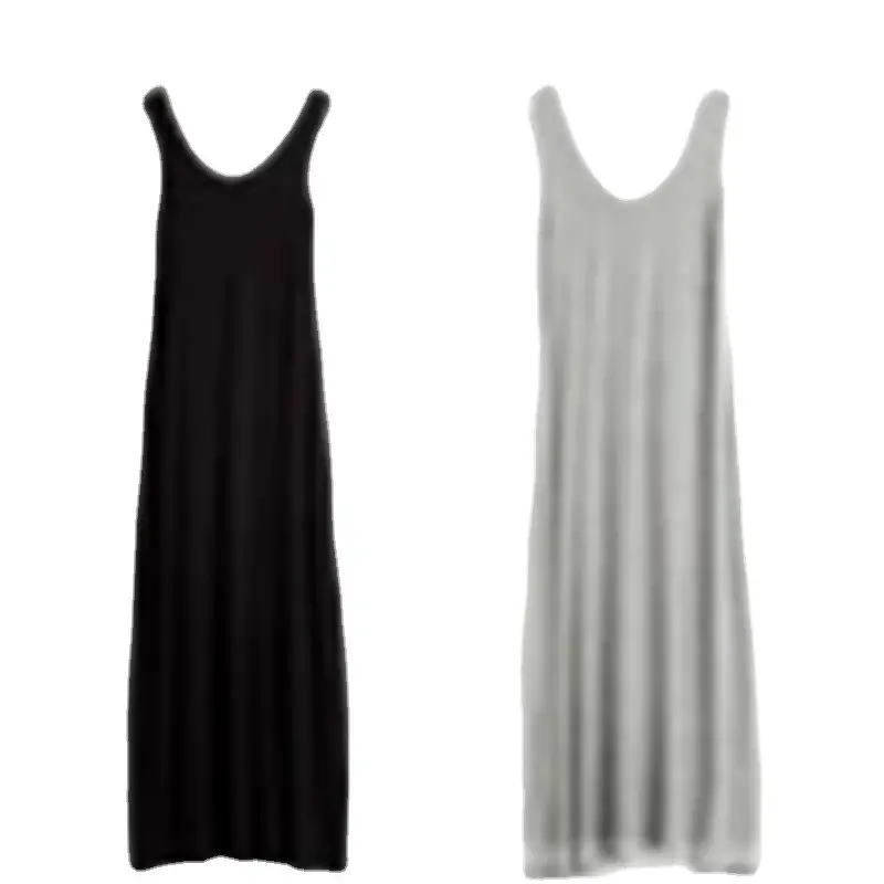 Women Cross-Border Long Sleeve V-Neck Dress Grey Black - Image 13