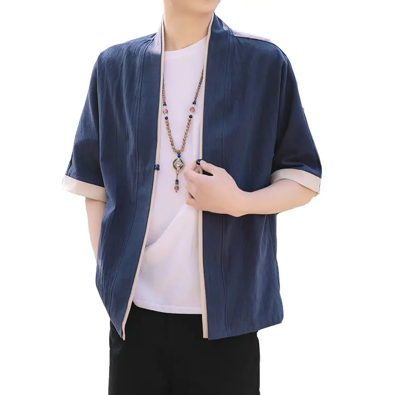 Men Japanese Style Half Sleeve Tang Suit Black Large - Image 6