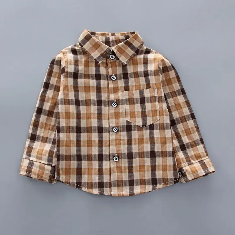 Korean Plaid Shirt Set for Kids Brown Beige