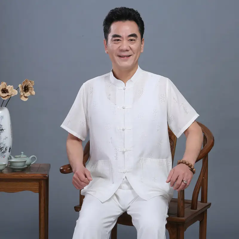 Chinese Style Men's Linen Tang Suit Summer Short Sleeve - Image 14