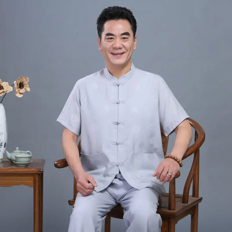 Chinese Style Men's Linen Tang Suit Summer Short Sleeve - Image 2