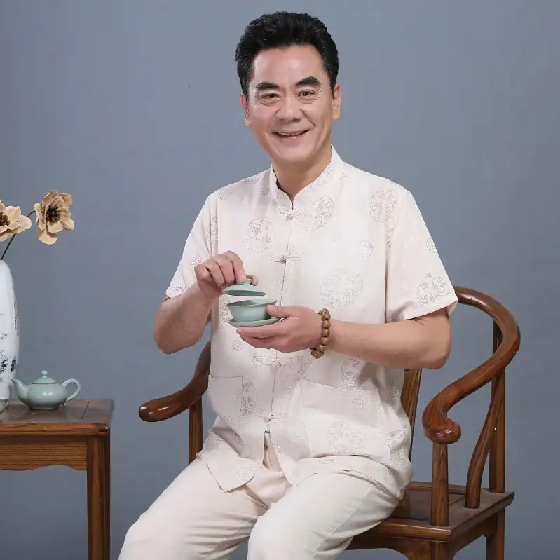Chinese Style Men's Linen Tang Suit Summer Short Sleeve - Image 4