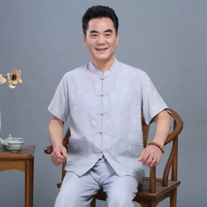 Chinese Style Men's Linen Tang Suit Summer Short Sleeve - Image 5