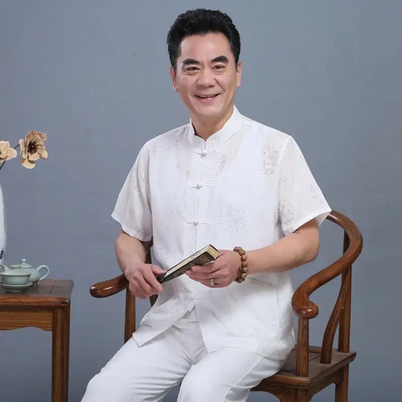 Chinese Style Men's Linen Tang Suit Summer Short Sleeve - Image 6