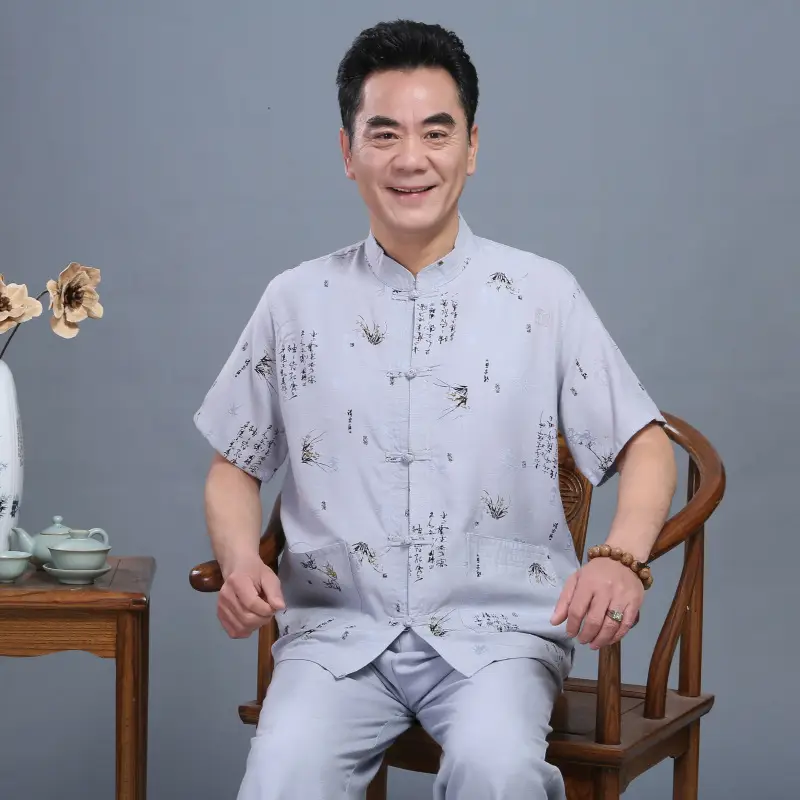 Chinese Style Men's Linen Tang Suit Summer Short Sleeve - Image 8