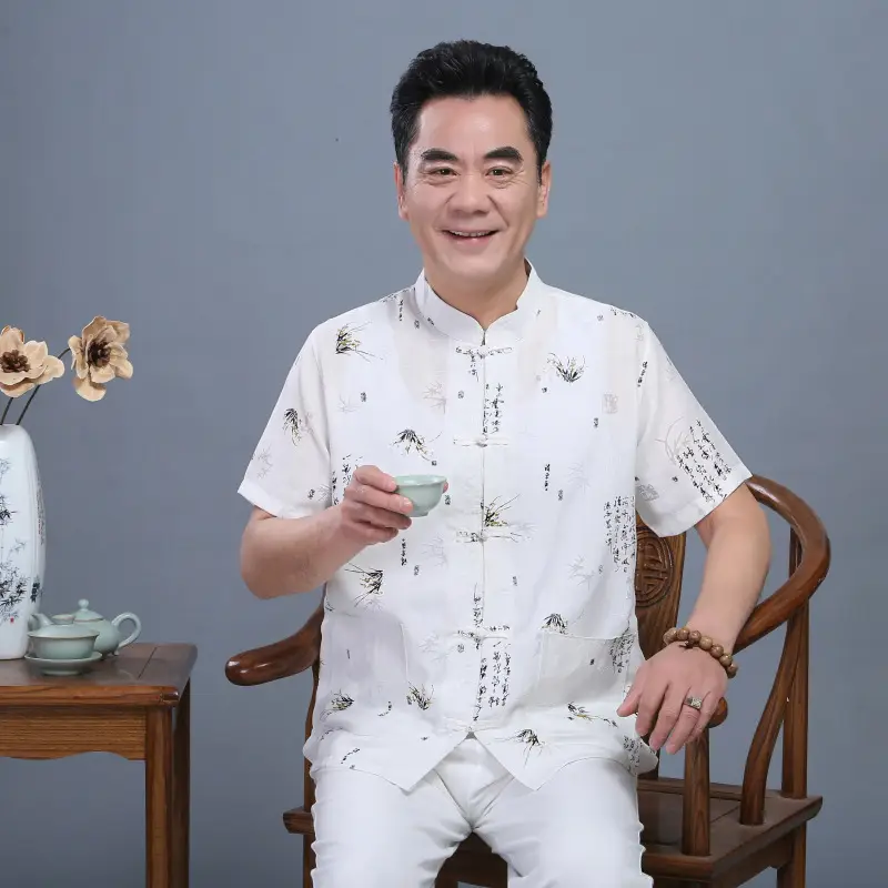 Chinese Style Men's Linen Tang Suit Summer Short Sleeve - Image 9