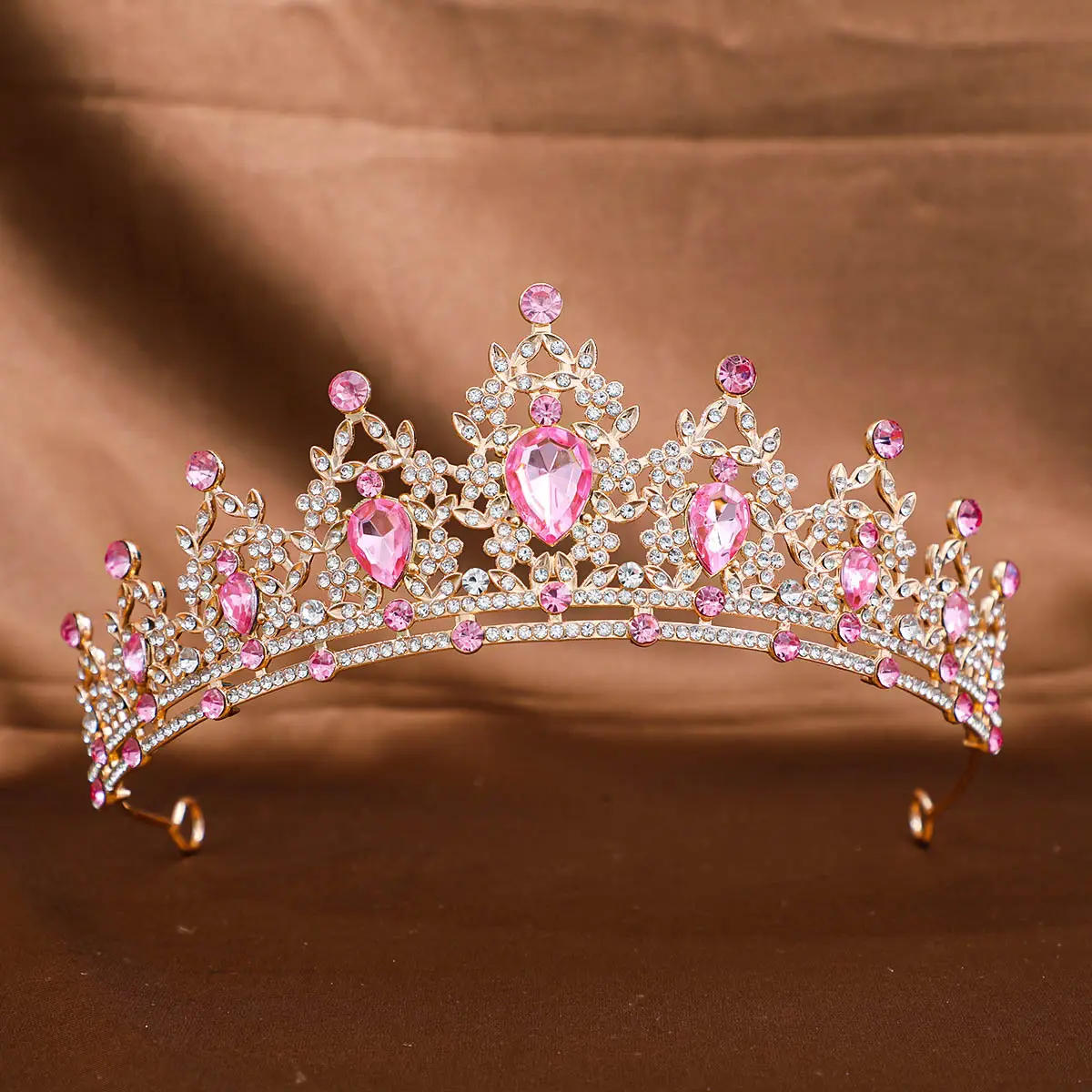 Pink Crystal Bridal Crown Headpiece for Women - Image 36