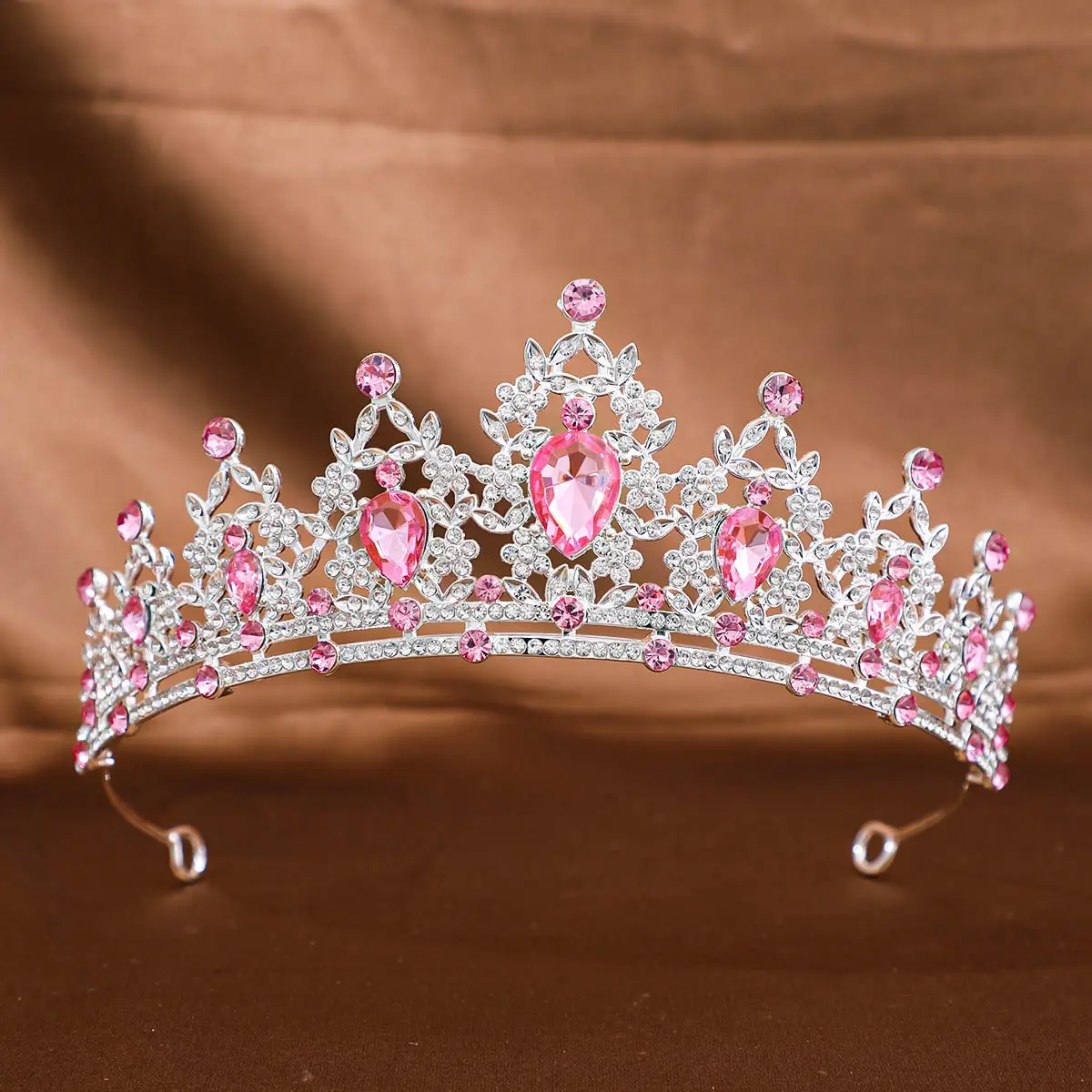 Pink Crystal Bridal Crown Headpiece for Women - Image 18