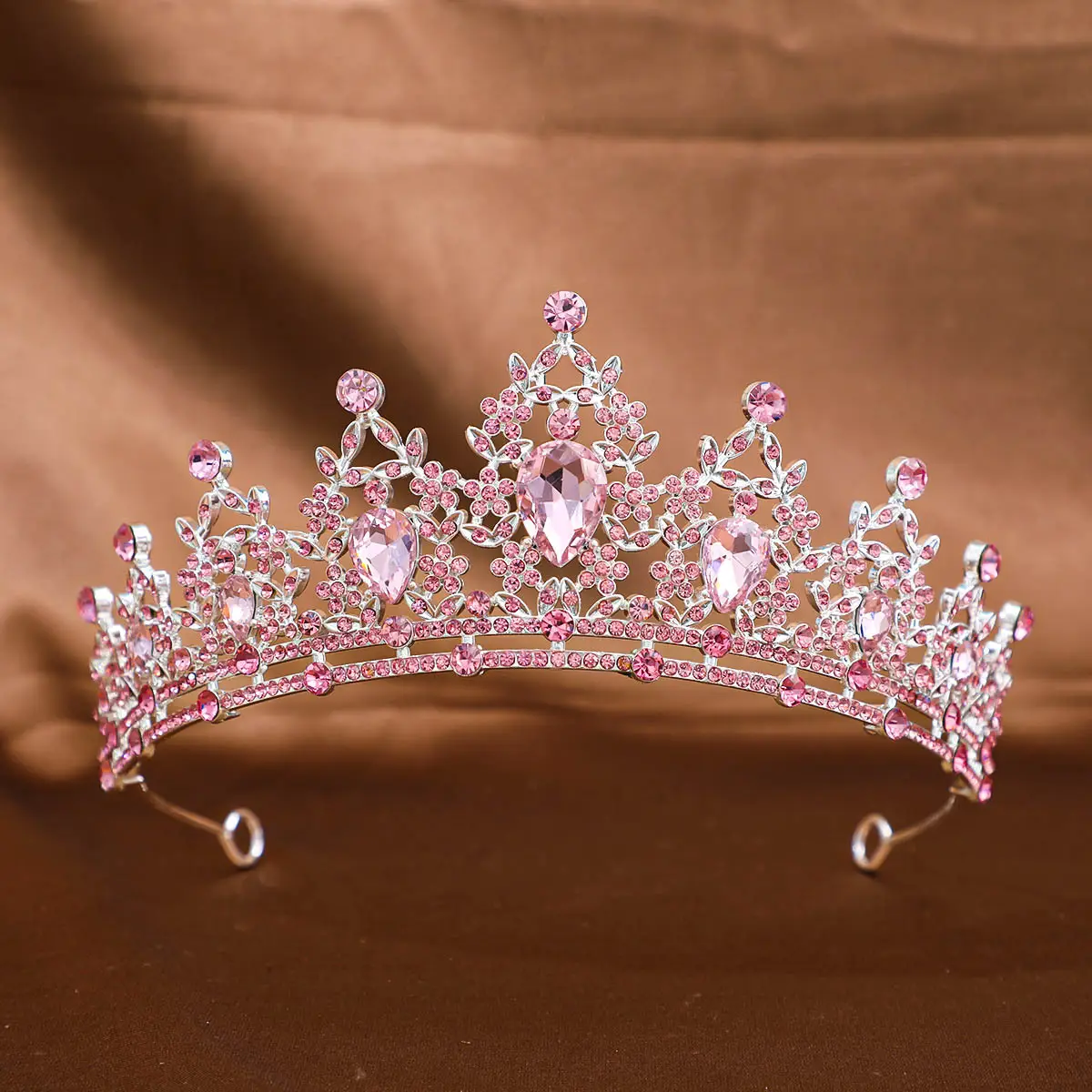 Pink Crystal Bridal Crown Headpiece for Women - Image 21