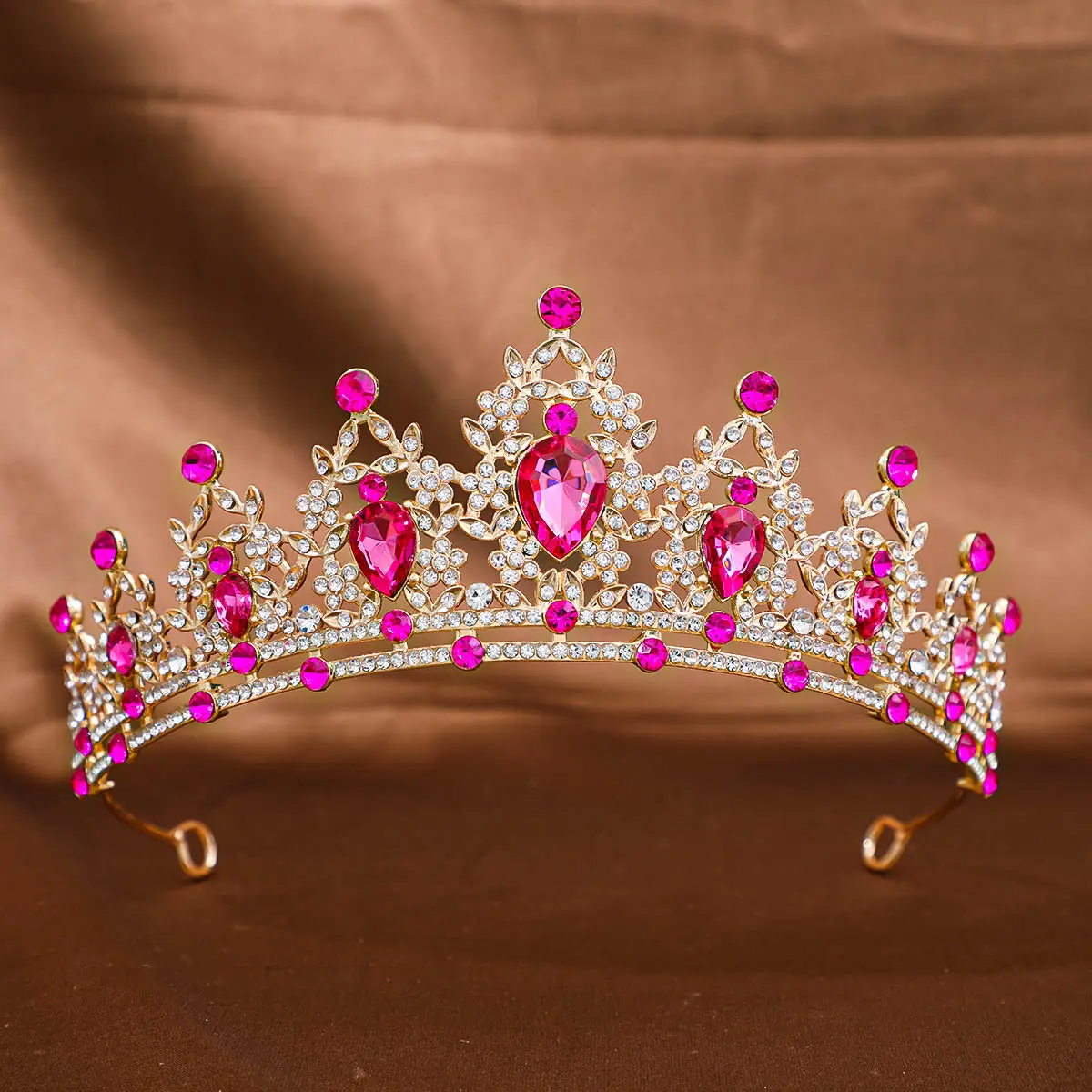 Pink Crystal Bridal Crown Headpiece for Women - Image 24