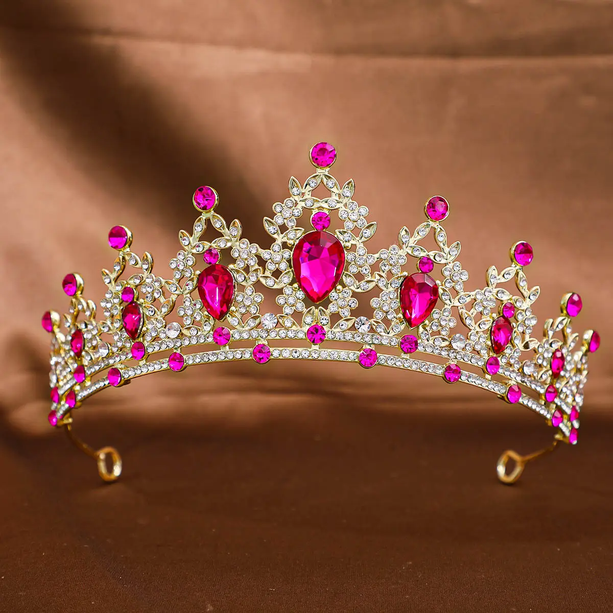 Pink Crystal Bridal Crown Headpiece for Women - Image 28