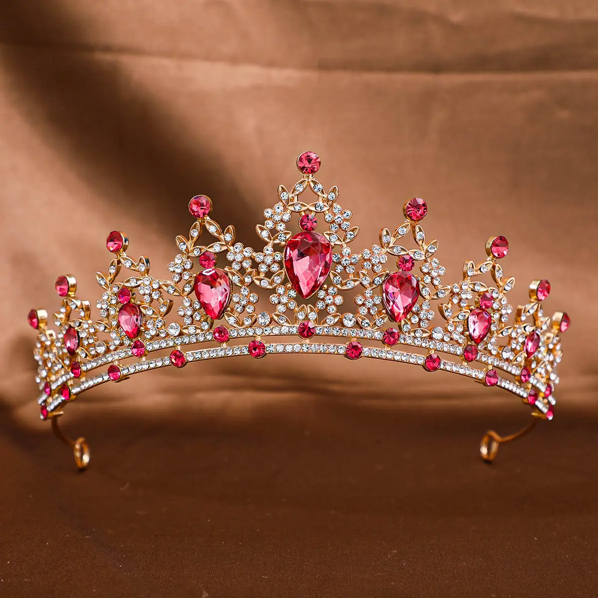 Pink Crystal Bridal Crown Headpiece for Women - Image 32