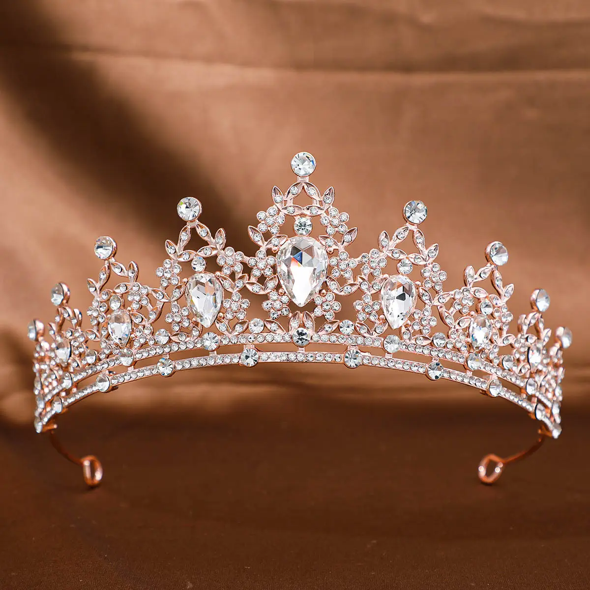Pink Crystal Bridal Crown Headpiece for Women - Image 9