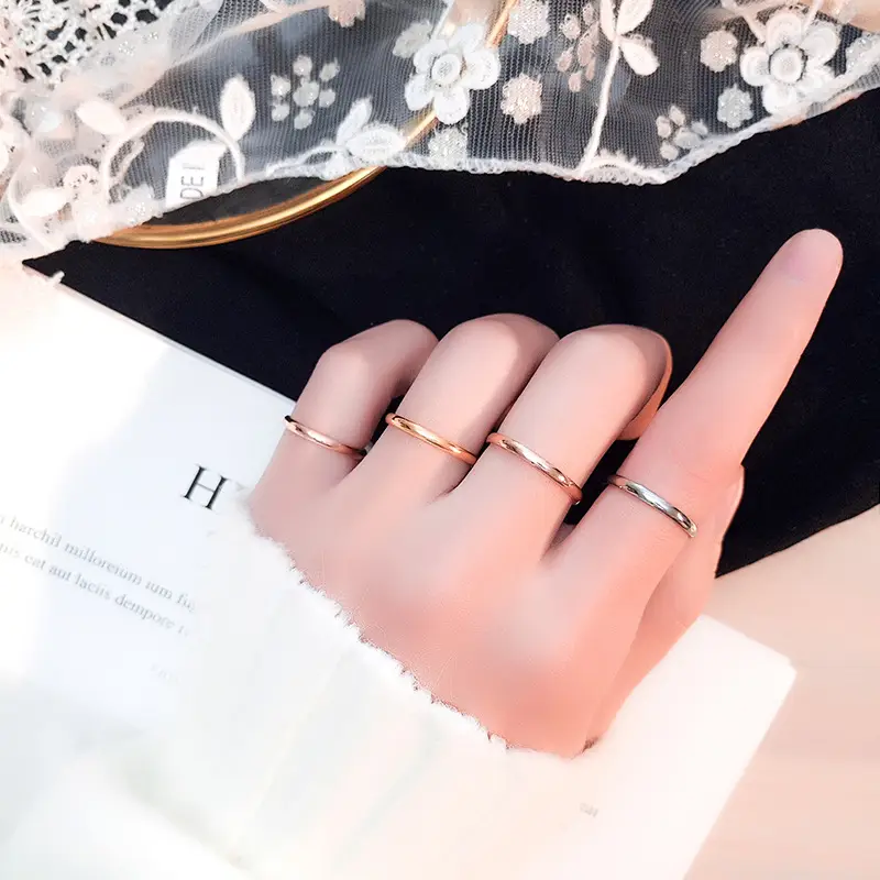 Titanium Steel Couple Rings Rose Gold Silver Black 18K Plated - Image 4