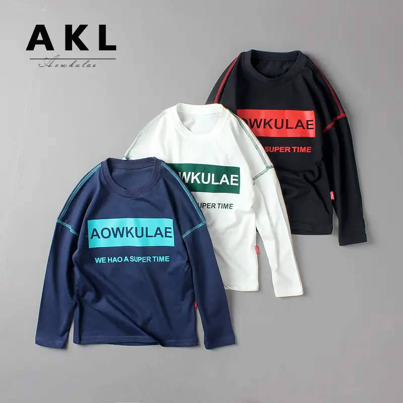 Korean Boys Long Sleeve T-Shirt Black Red AOWKULAAE