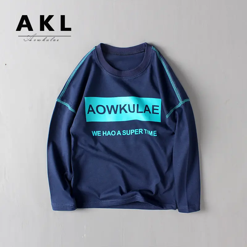 Korean Boys Long Sleeve T-Shirt Black Red AOWKULAAE