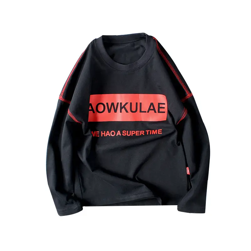 Korean Boys Long Sleeve T-Shirt Black Red AOWKULAAE