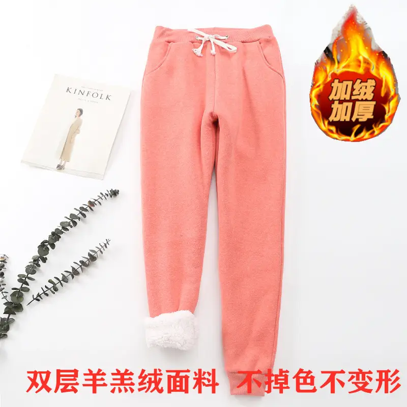 Women's Pink Cashmere Cotton Sweatpants Plus Size - Image 8