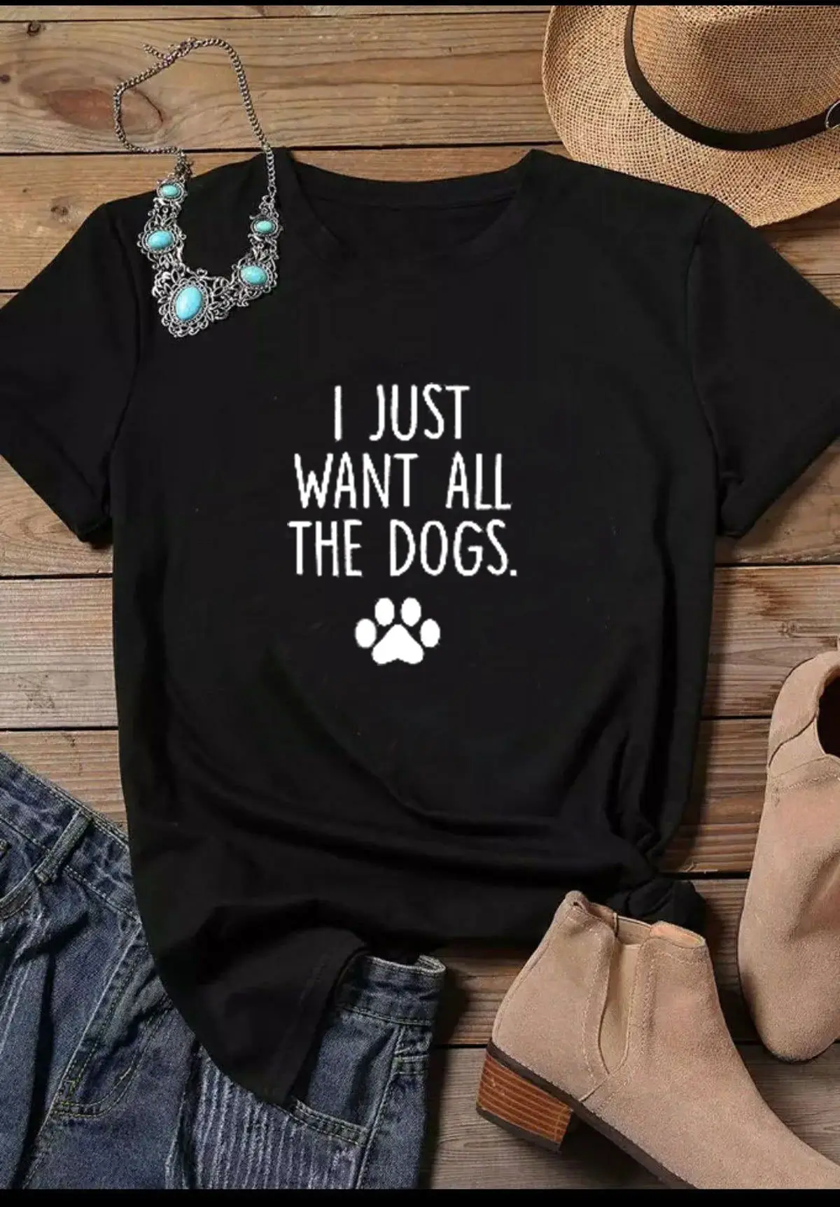 Pink T-Shirt with "I Just Want All the Dogs" Design