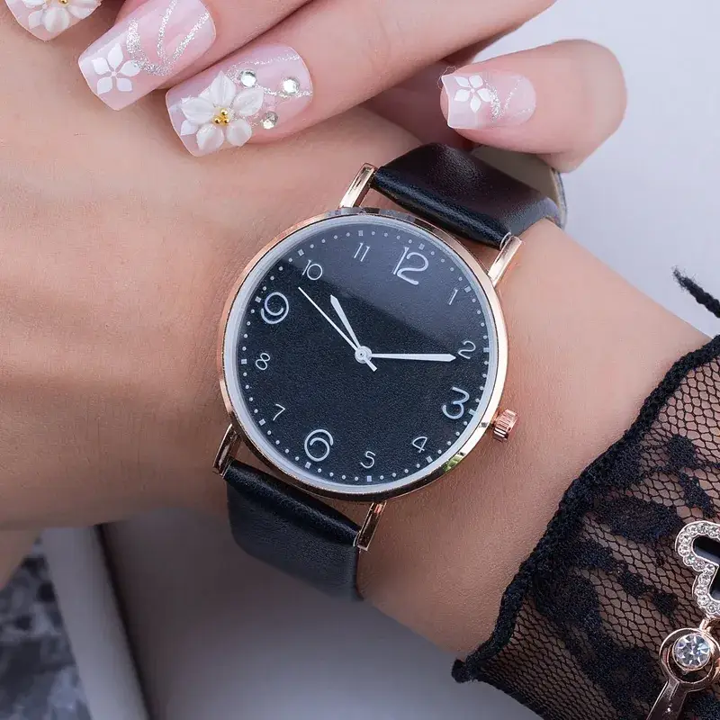 Women's White Rose Gold Analog Watch with Light Belt Strap - Image 3