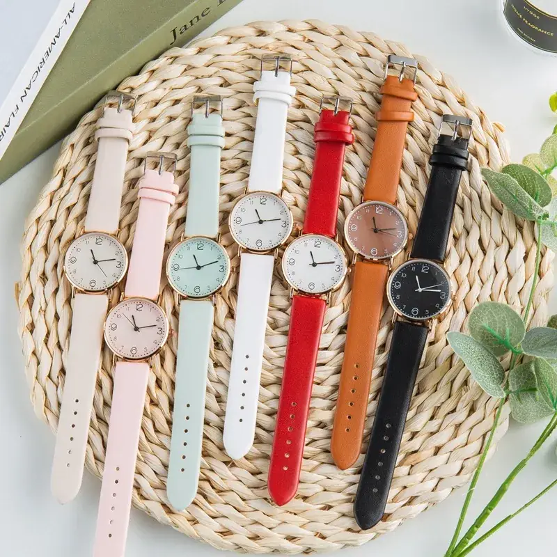 Women's White Rose Gold Analog Watch with Light Belt Strap - Image 8