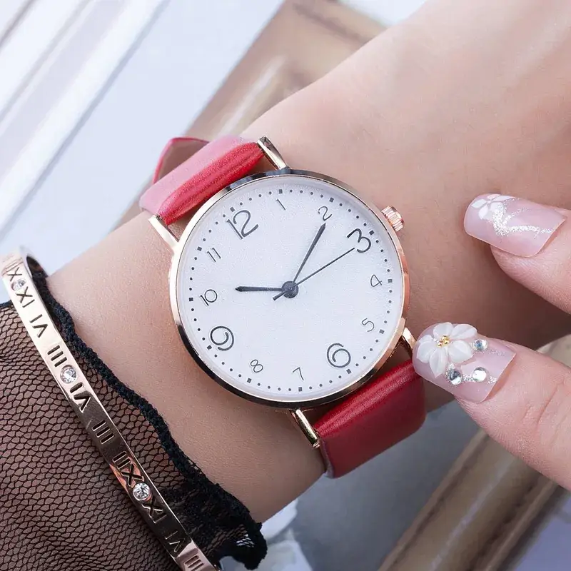 Women's White Rose Gold Analog Watch with Light Belt Strap - Image 2