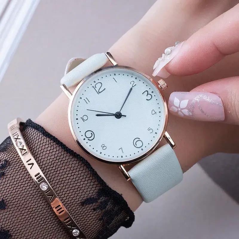 Women's White Rose Gold Analog Watch with Light Belt Strap - Image 4