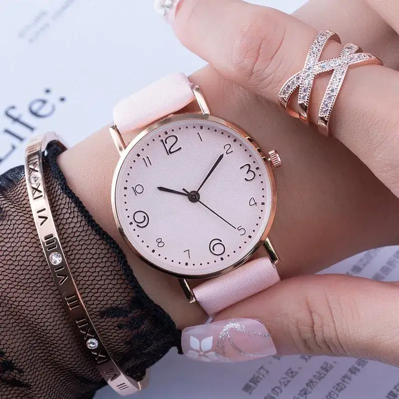 Women's White Rose Gold Analog Watch with Light Belt Strap - Image 6
