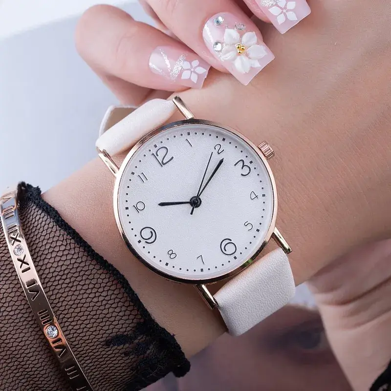 Women's White Rose Gold Analog Watch with Light Belt Strap - Image 7